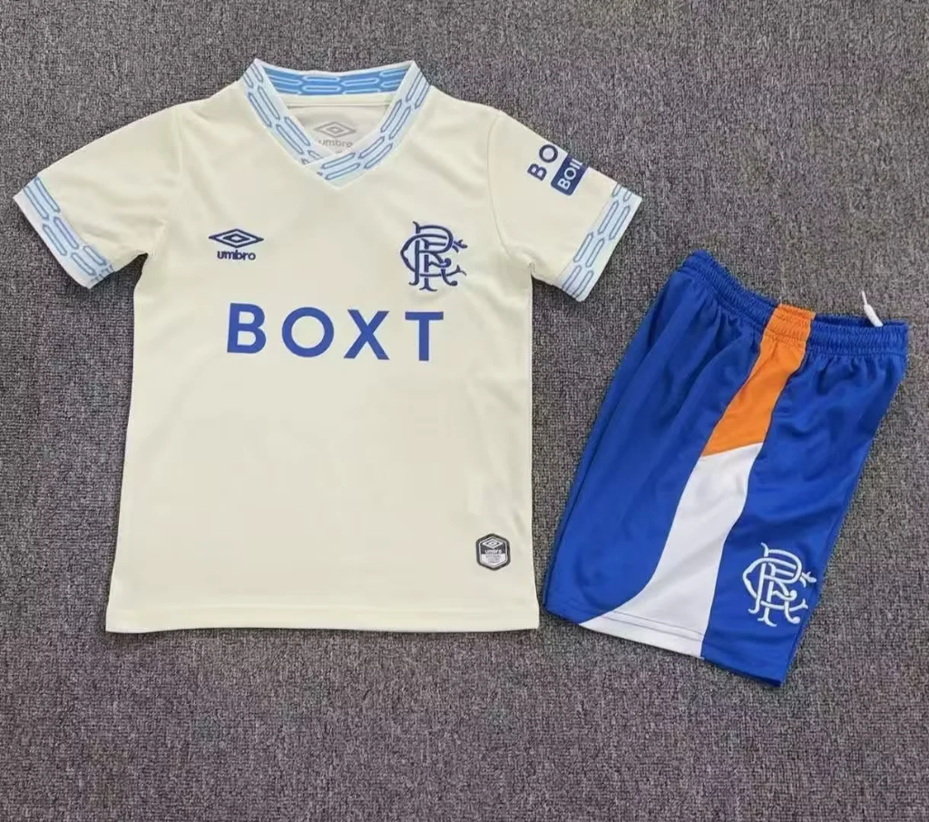 Rangers 26/27 Cream/Blue Trim Away Kids Jersey Set