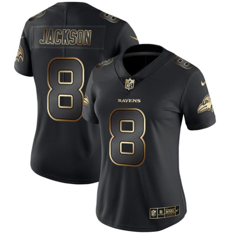 Ravens 2021/22 Jackson #8 Black/Gold Women NFL Jersey