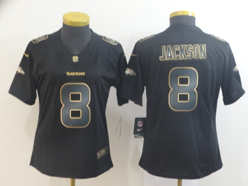 Ravens 2021/22 Jackson #8 Black/Gold Women NFL Jersey