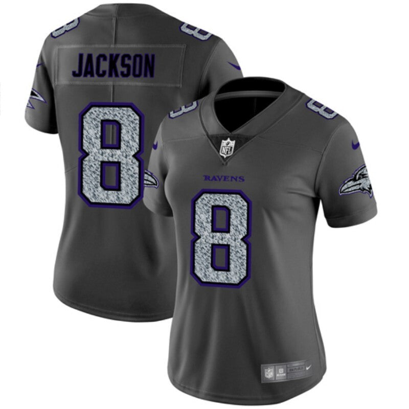 Ravens 2021/22 Jackson #8 Gray/Purple Women NFL Jersey