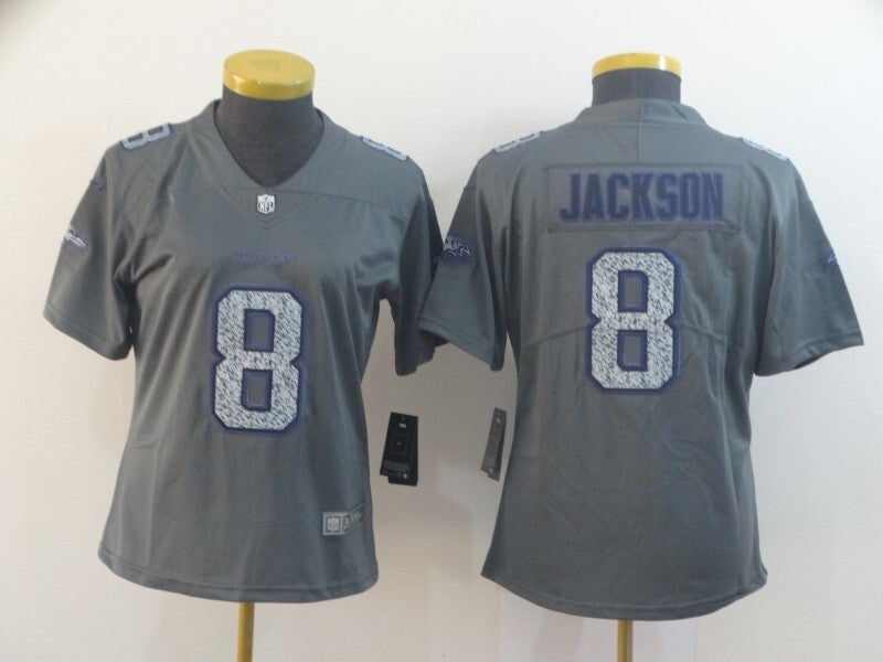 Ravens 2021/22 Jackson #8 Gray/Purple Women NFL Jersey