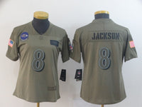 Ravens 2021/22 Jackson #8 Olive/Black Women NFL Jersey