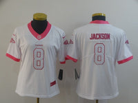Ravens 2021/22 Jackson #8 White/Pink Women NFL Jersey