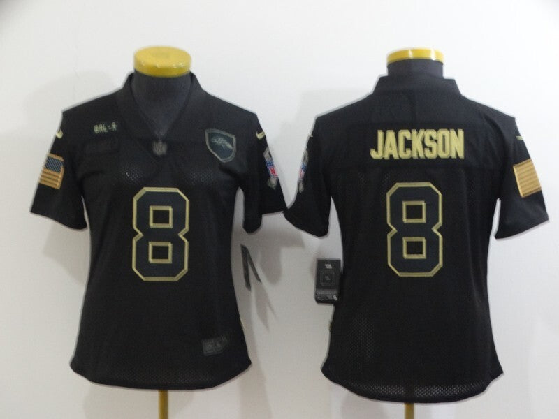 Ravens 2022/23 Jackson #8 Black/Gold Women NFL Jersey