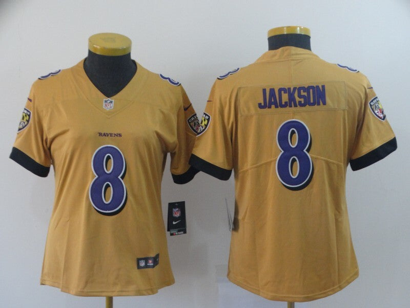 Ravens 2022/23 Jackson #8 Yellow/Purple Women NFL Jersey