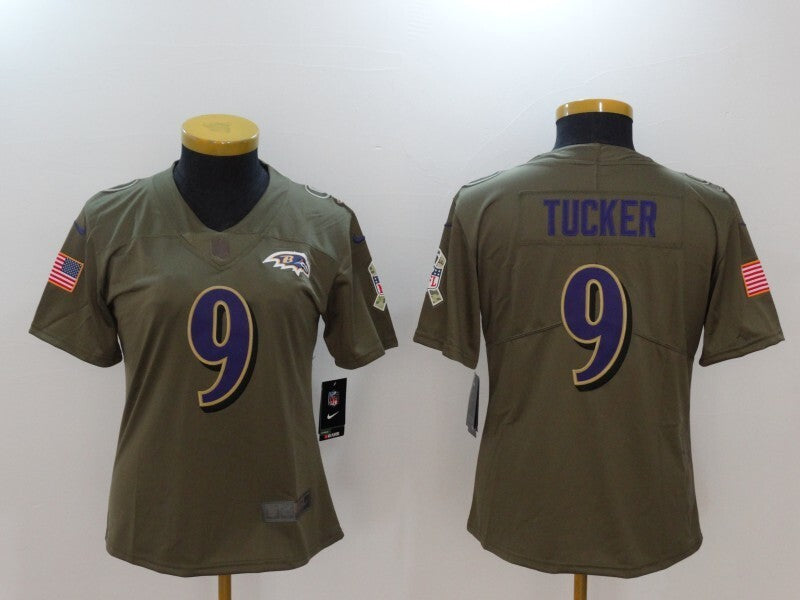 Ravens 2023/24 Tucker #9 Olive/Purple Women NFL Jersey