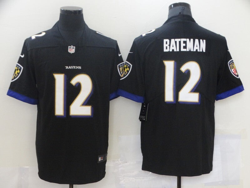 Ravens 25/26 Bateman #12 Black NFL Game Jersey