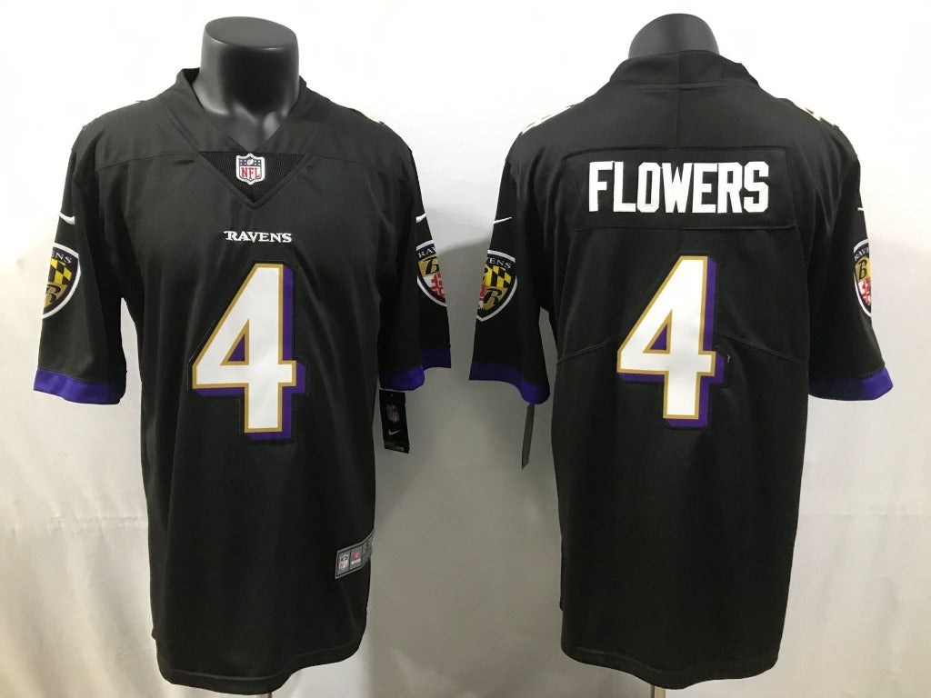 Ravens 25/26 Flowers #4 Black NFL Game Jersey