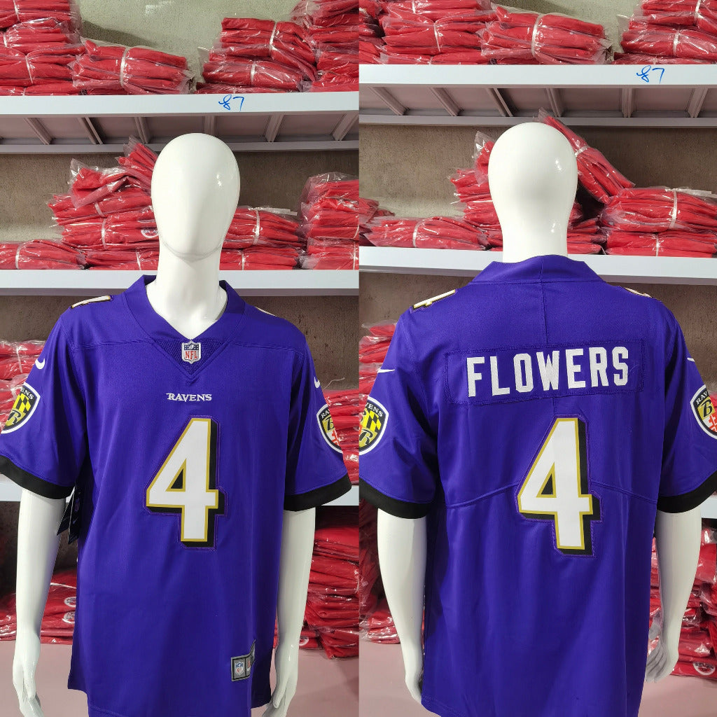 Ravens 25/26 Flowers #4 Purple NFL Game Jersey