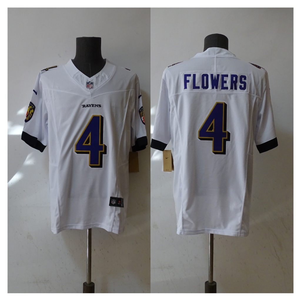 Ravens 25/26 Flowers #4 White NFL Game Jersey