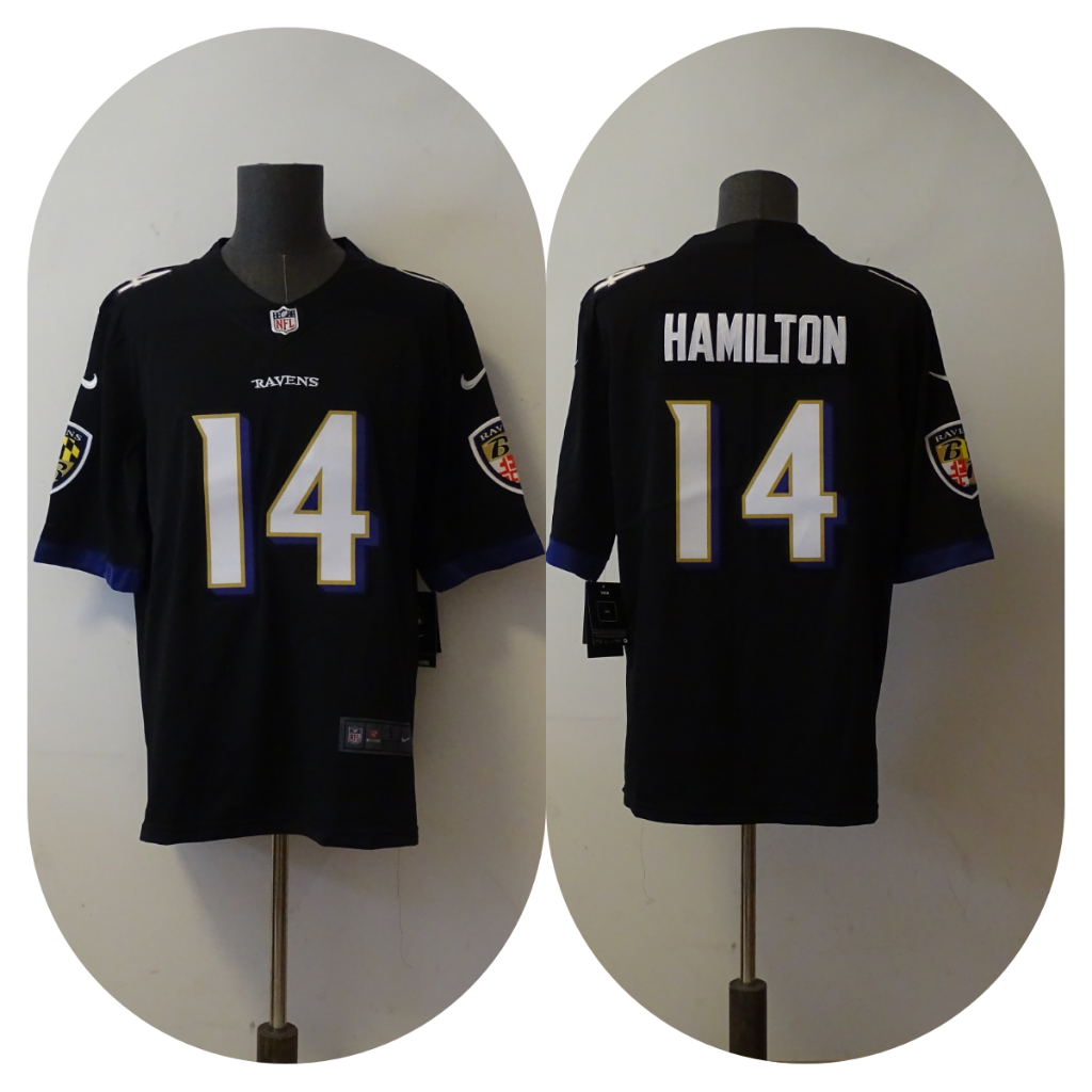 Ravens 25/26 Hamilton #14 Black NFL Game Jersey