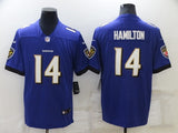 Ravens 25/26 Hamilton #14 Purple NFL Game Jersey