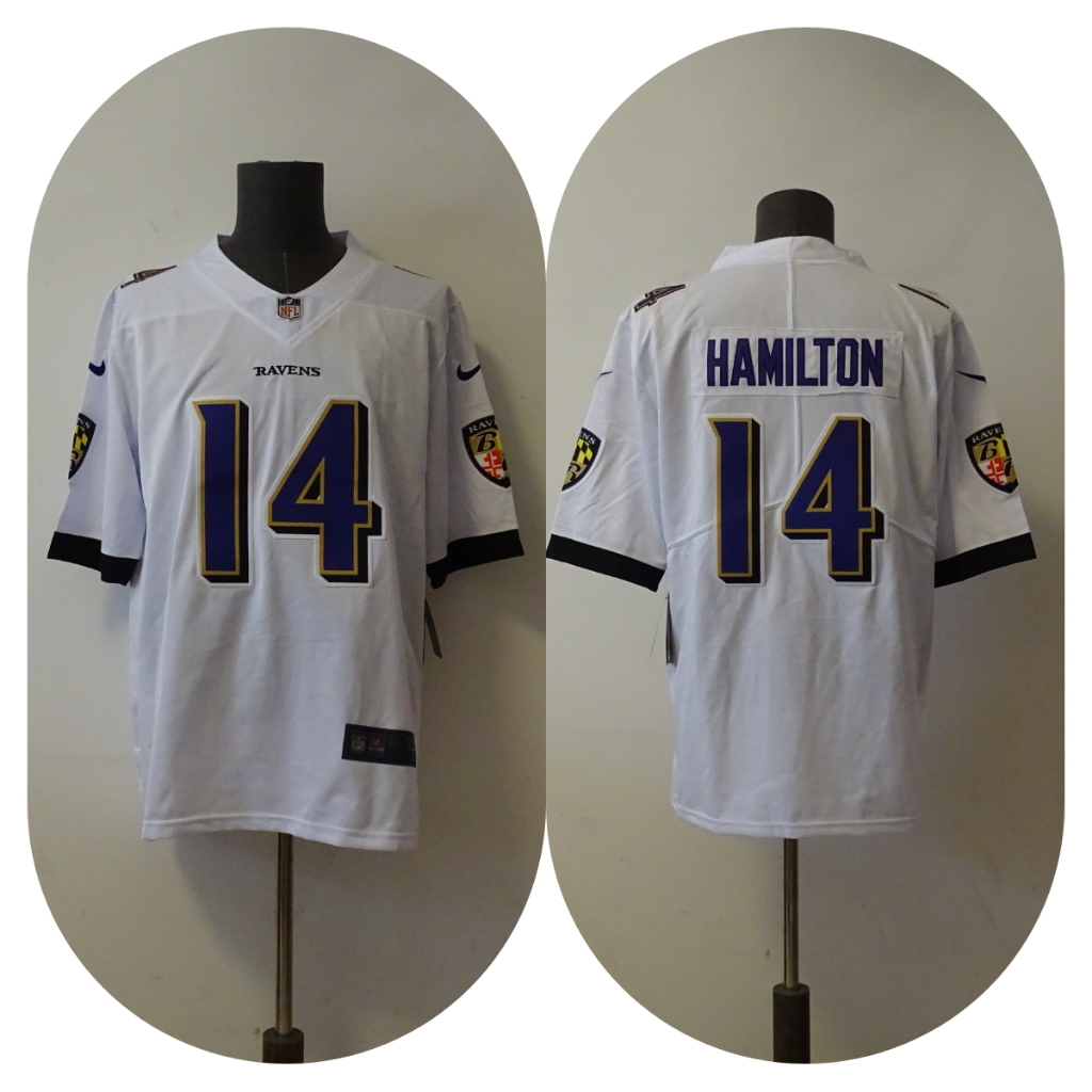 Ravens 25/26 Hamilton #14 White NFL Game Jersey