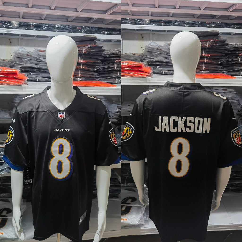 Ravens 25/26 Jackson #8 Black NFL Game Jersey