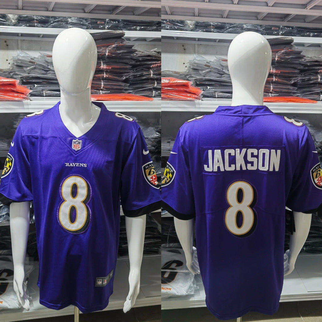 Ravens 25/26 Jackson #8 Purple Black NFL Game Jersey