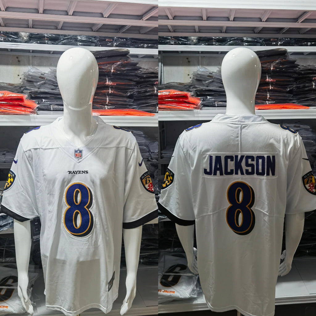 Ravens 25/26 Jackson #8 White NFL Game Jersey