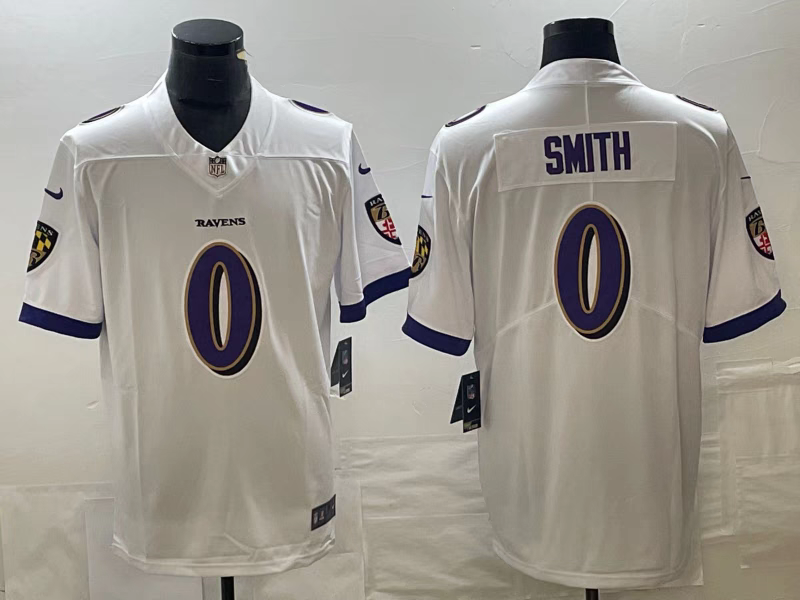 Ravens 25/26 Smith #0 White NFL Game Jersey