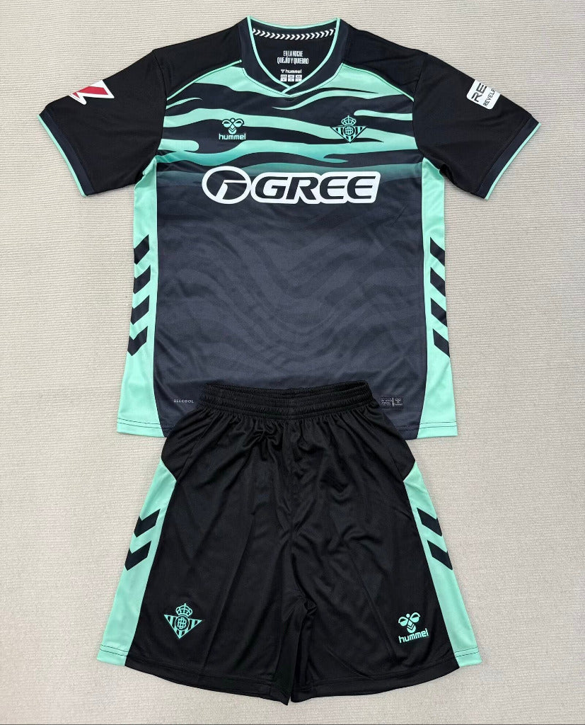 Real Betis 25/26 Black/Blue Third Away Kids Jersey Set