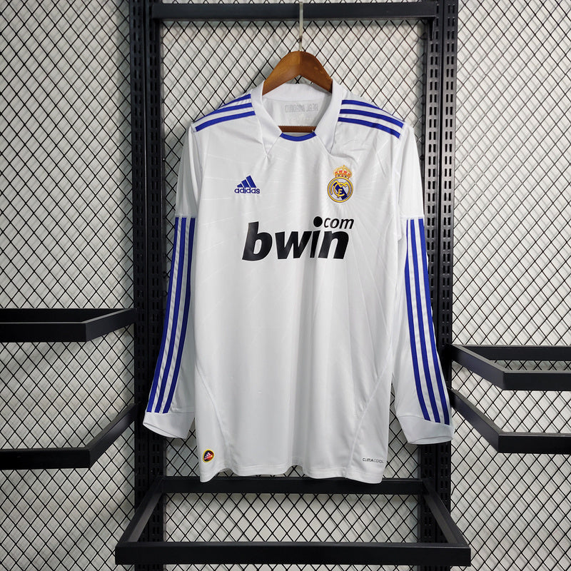 Real Madrid 2010/11 Vintage Retro White Home Long Sleeve Jersey
