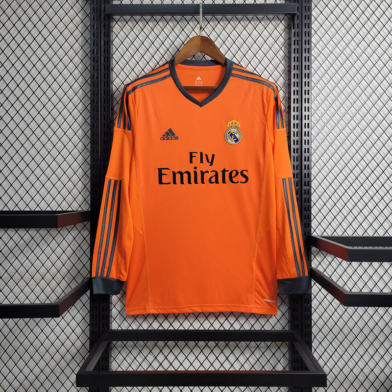 Real Madrid 2013/14 Vintage Retro Orange Second Away Long Sleeved Jersey
