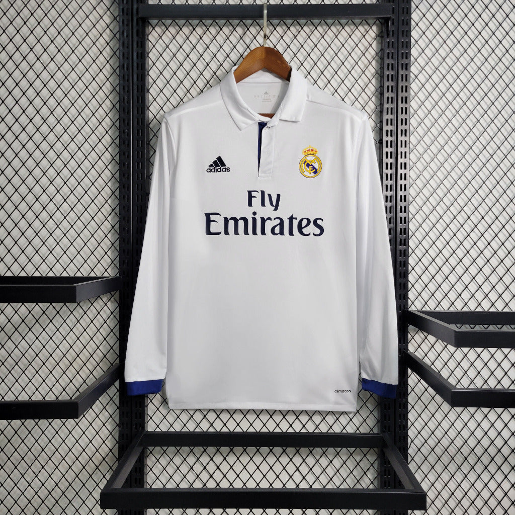 Real Madrid 2016/17 Vintage Retro White/Purple Home Long Sleeve Jersey
