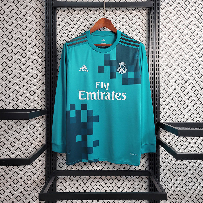 Real Madrid 2017/18 Vintage Retro Blue Second Guest Long Sleeve Jersey