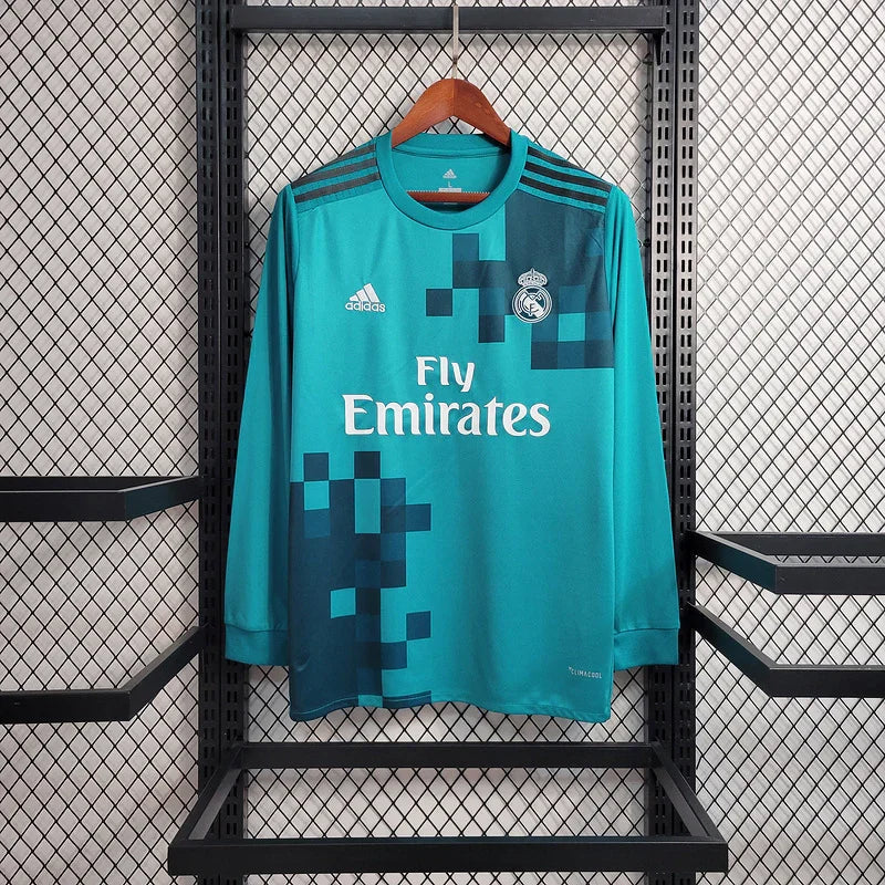 Real Madrid 2017/18 Vintage Retro Blue Second Guest Long Sleeve Jersey