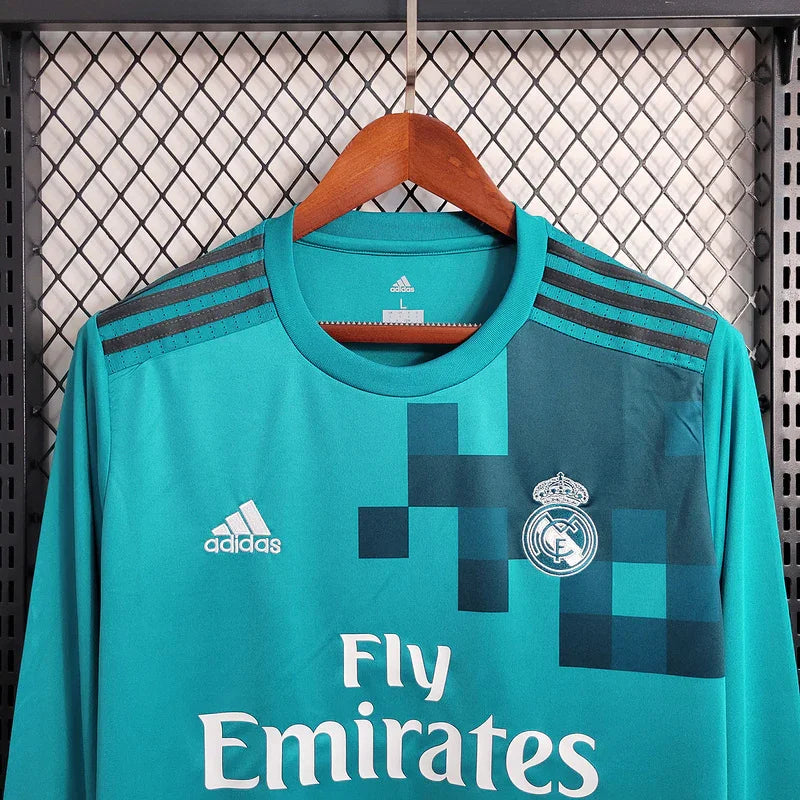 Real Madrid 2017/18 Vintage Retro Blue Second Guest Long Sleeve Jersey