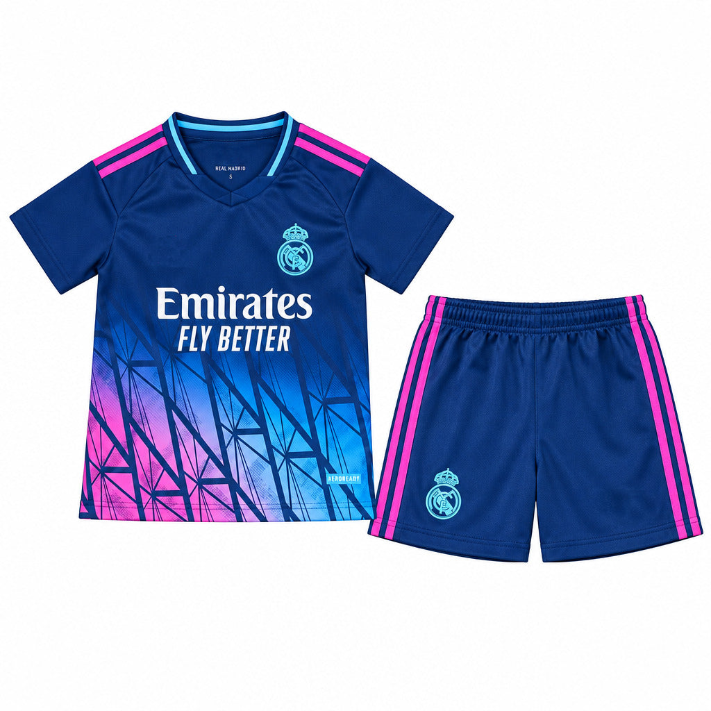 Real Madrid 2026 Blue/Pink Special Kids Jersey Set