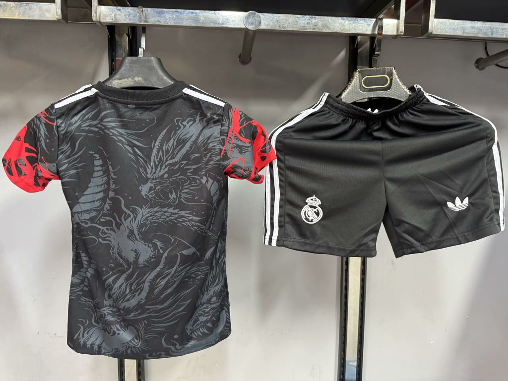 Real Madrid 25/26 Black/Red Dragon Kids Jersey Set