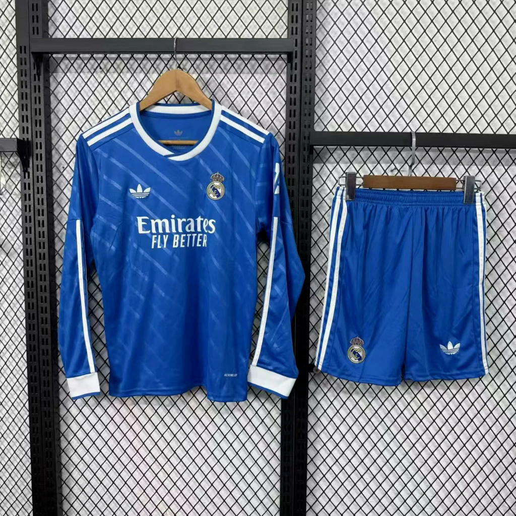 Real Madrid 25/26 Blue Third Long Sleeved Kids Jersey Set