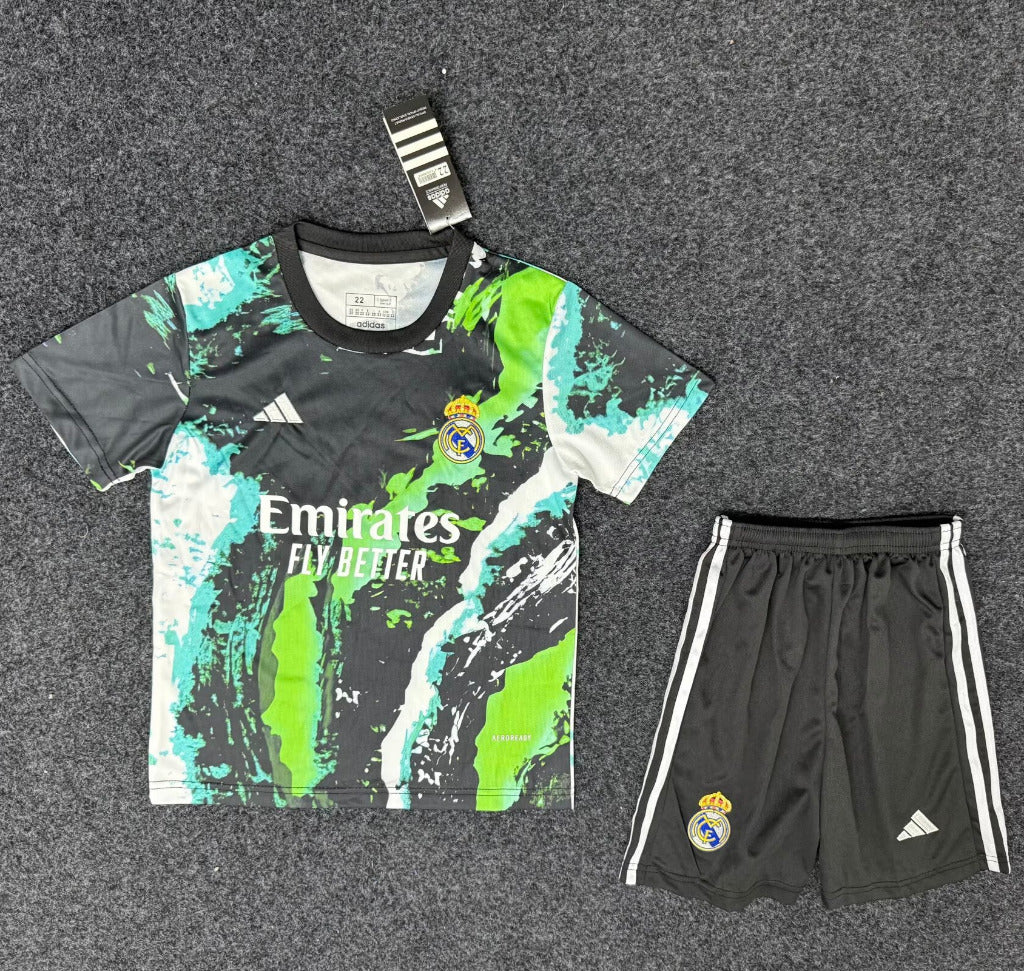 Real Madrid 25/26 Green/Black Edition Kids Jersey Set