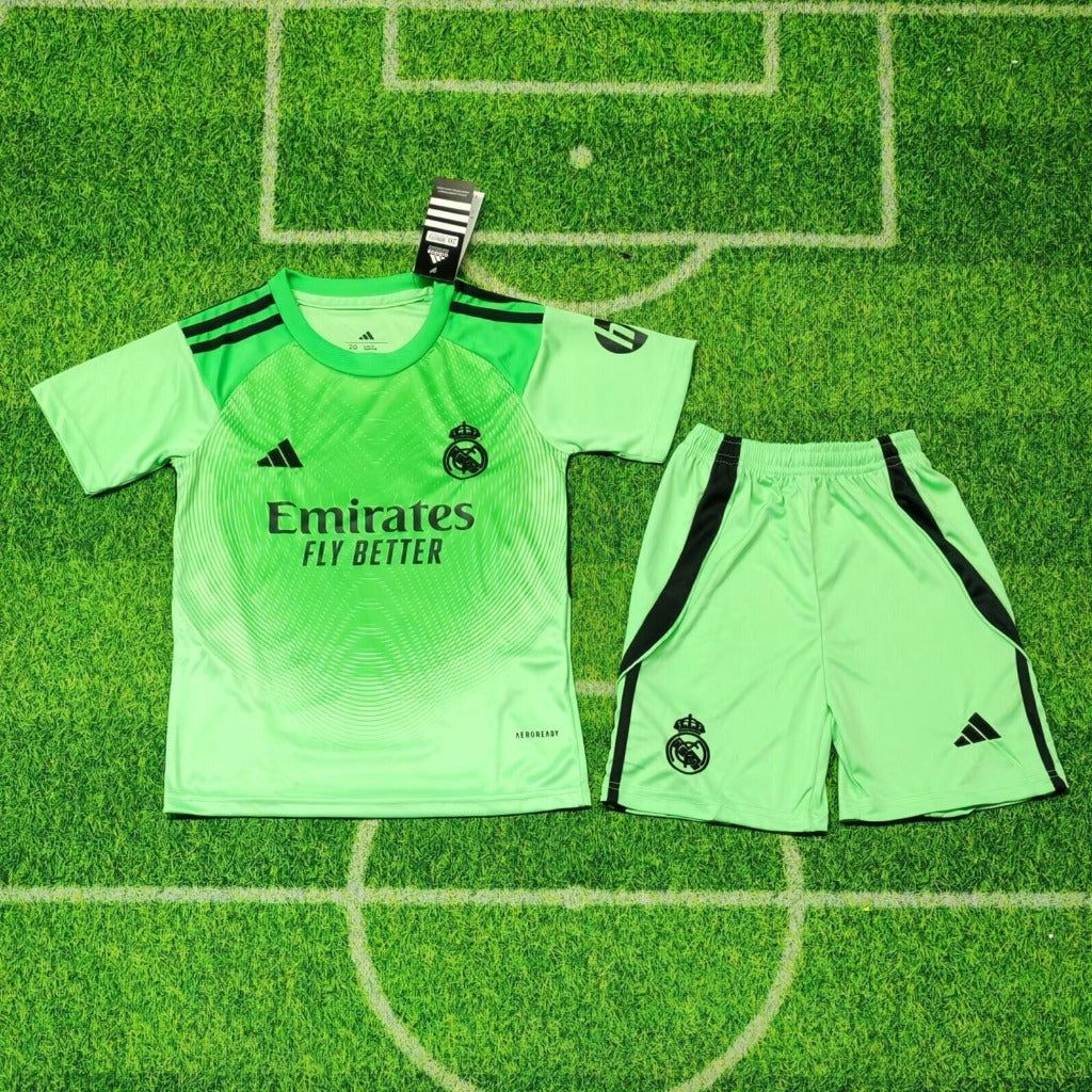 Real Madrid 25/26 Green Goalkeeper Kids Jersey Set
