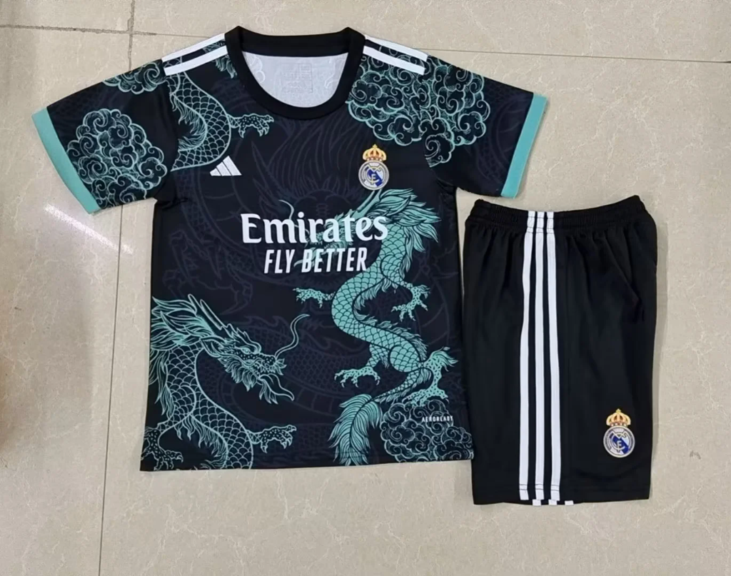 Real Madrid 25/26 Light Green Dragon Kids Jersey Set