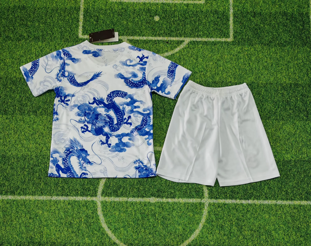Real Madrid 25/26 White/Blue Dragon Kids Jersey Set