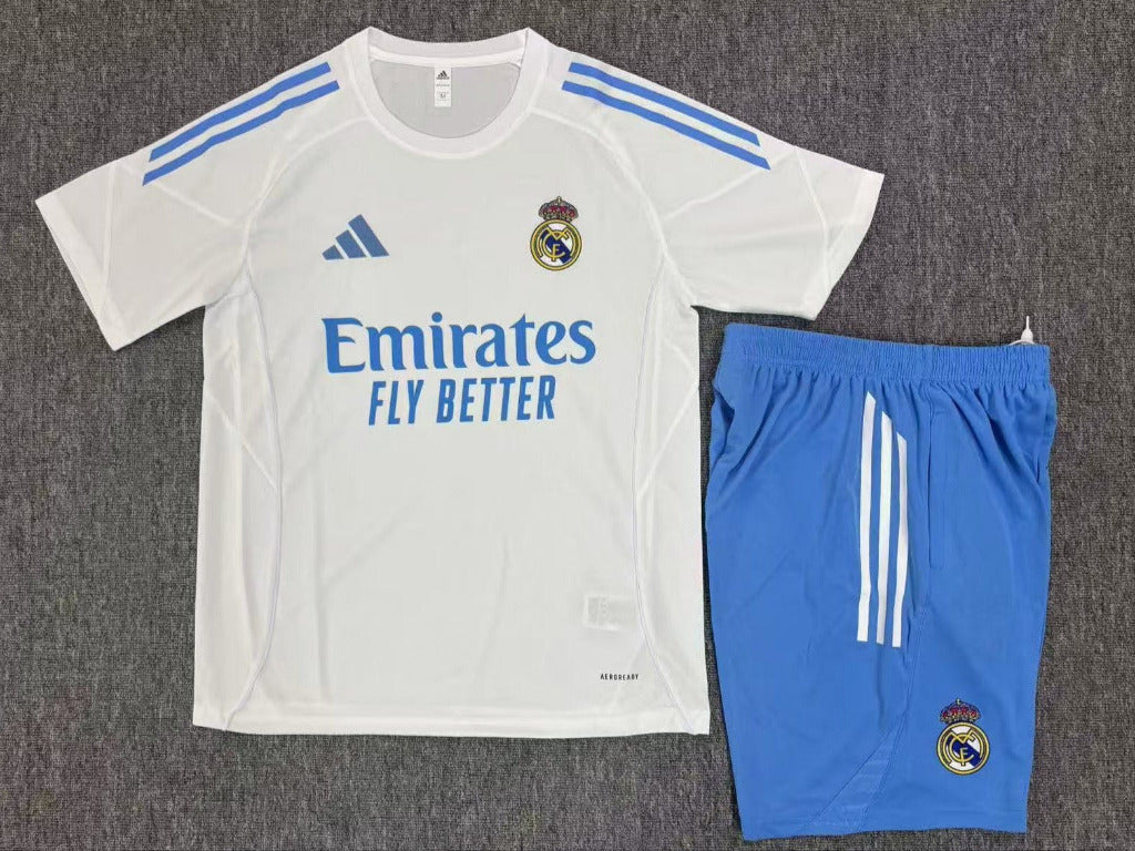 Real Madrid 25/26 White/Blue Stripe Kids Training Jersey Set