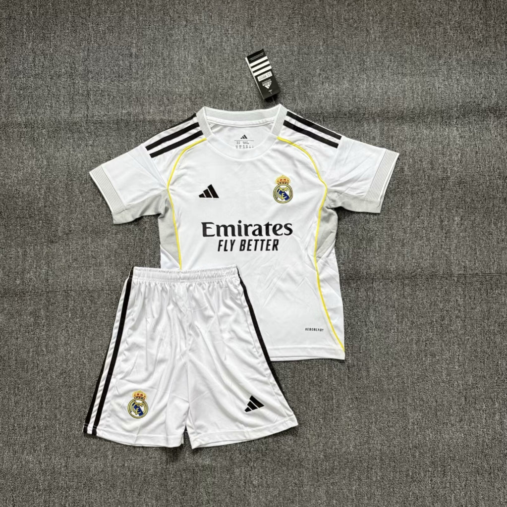 Real Madrid 25/26 White Home Third Kids Jersey Set