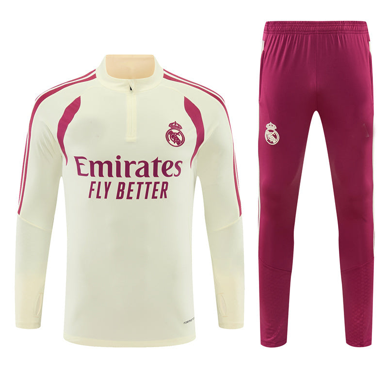 Real Madrid 26/27 Beige and Fuchsia/Pink Training Tracksuit Set