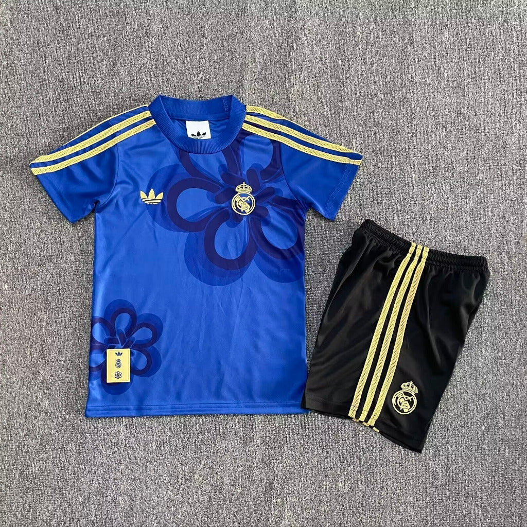 Real Madrid 26/27 Blue/Yellow Stripes Kids Jersey Set