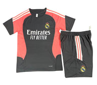 Real Madrid 26/27 Coral Pink/Dark Gray/White Stripes Training Kids Jersey Set
