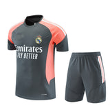 Real Madrid 26/27 Coral Pink/Dark Gray/White Stripes Training Kids Jersey Set