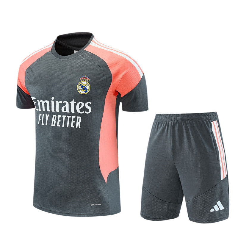 Real Madrid 26/27 Dark Gray/Coral Pink/White Stripes Training Kids Jersey Set