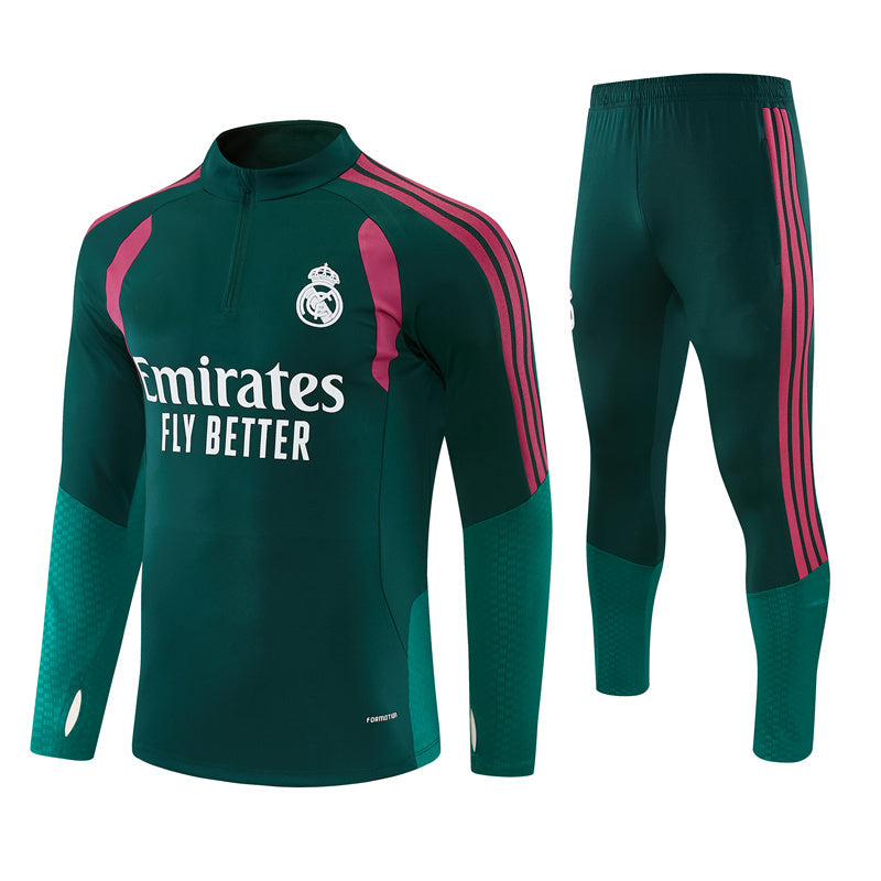 Real Madrid 26/27 Dark Green and Pink Stripes Training Tracksuit Set