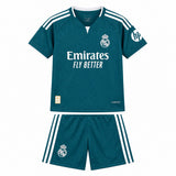 Real Madrid 26/27 Dark Green/White 3 Stripes Away Kids Jersey Set