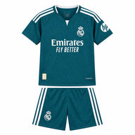 Real Madrid 26/27 Dark Green/White 3 Stripes Away Kids Jersey Set