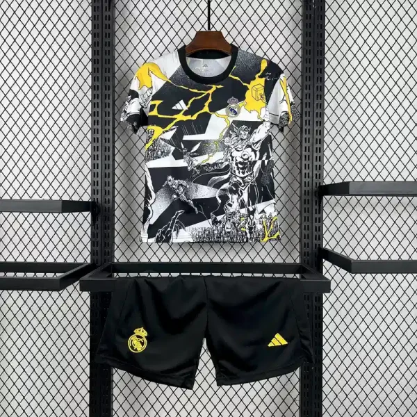 Real Madrid 26/27 Marvel Avenger White/Black/Gold Pre-Match Kids Jersey Set