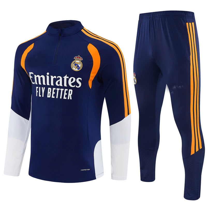 Real Madrid 26/27 Navy and White with Orange Stripes Training Tracksuit Set