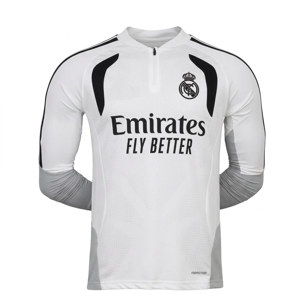 Real Madrid 26/27 Track Player Version White Black Long Sleeve Jersey
