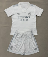 Real Madrid 26/27 White/Silver Stripes Kids Jersey Set
