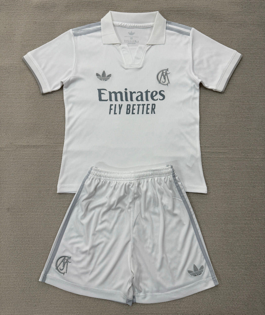 Real Madrid 26/27 White/Silver Stripes Kids Jersey Set